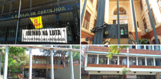 Escolas Júlio de Castilhos, Ernesto Dornelles e Luciana de Abreu estavam fechadas, enquanto Dinah Néri Pereira abriu nesta segunda-feira de greve | Foto: Gustavo Chagas/Rádio Guaíba
